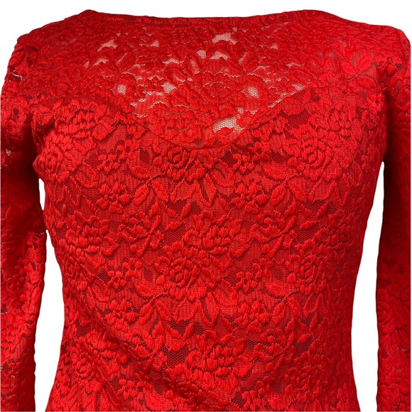 SUZY SHIER Dress Mini Lace Long Sleeve Red Size M - Picture 4 of 6